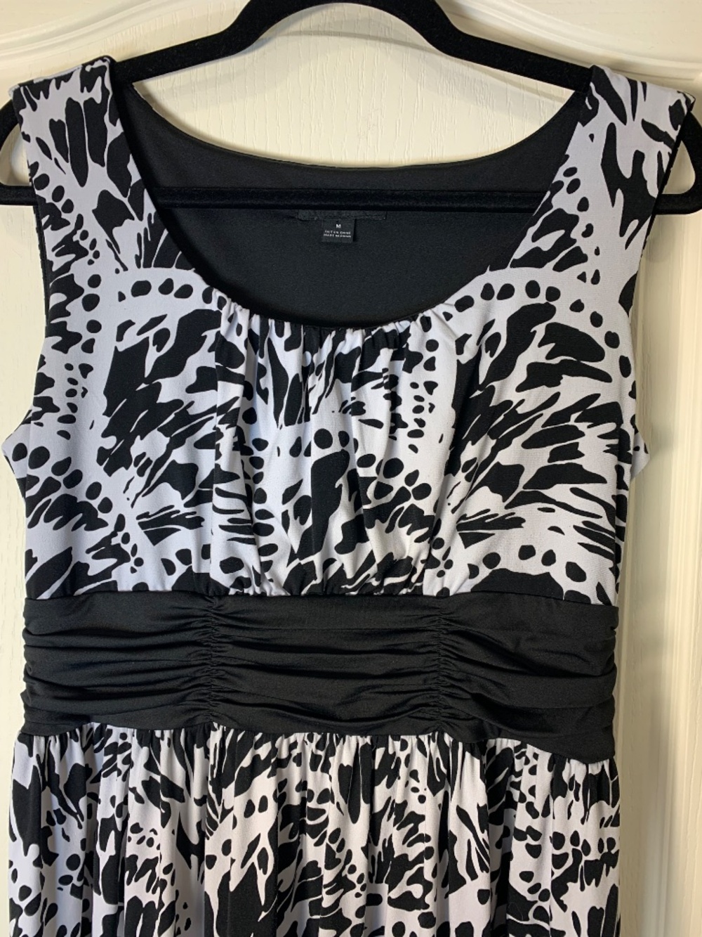 Tribal Black & White Abstract Print Dress Midi Fit & Flare Stretchy M - Picture 4 of 9